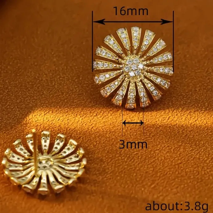 Gold Color Flower Plant Stud Earrings with Bright CZ Cubic Zirconia for Party Engagement