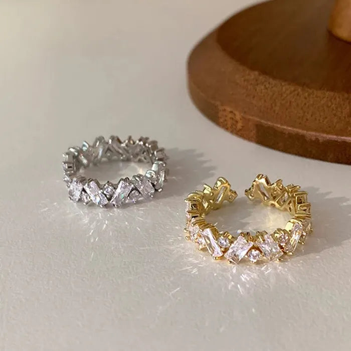 2026 Korea Fashion Copper Zircon Geometric Open Ring for Women Jewelry