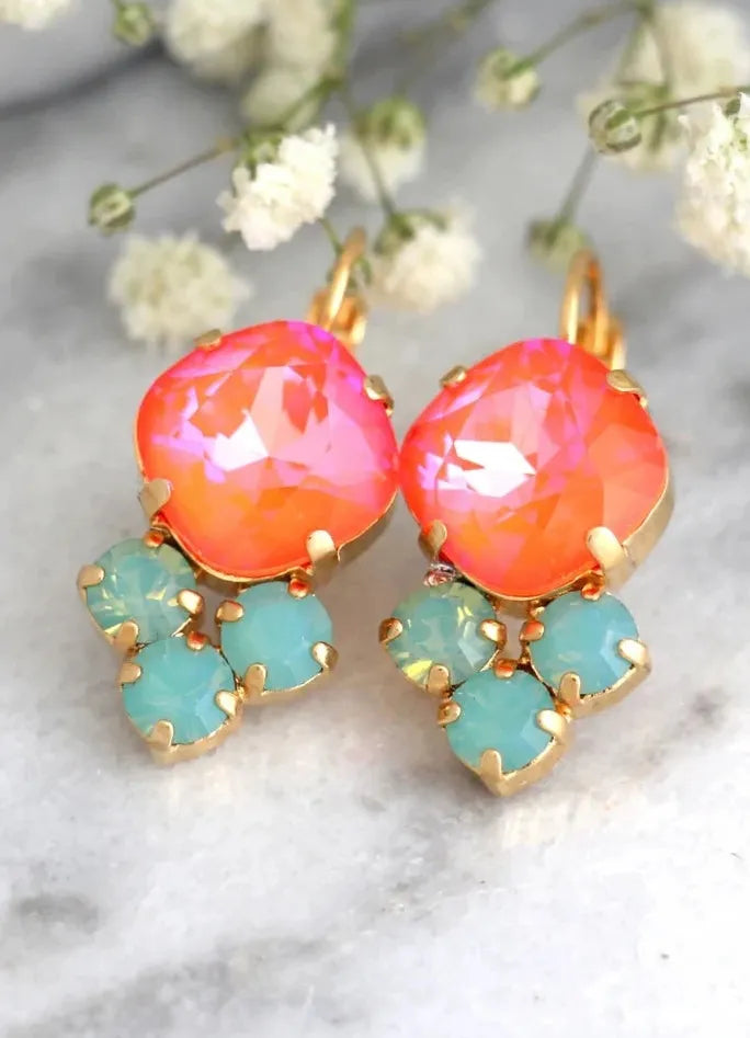 Rainbow Crystal Geometric Dangle Earrings Cubic Zirconia Drop Jewelry for Women