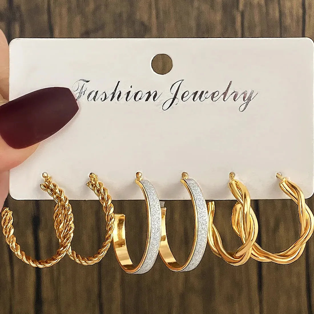 Vintage Geometric Twist Drop Hoop Earrings Set Zinc Alloy Jewelry Gifts