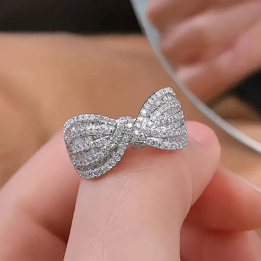 Brass CZ Eternity Wedding Band for Women with Elegant Bow Design