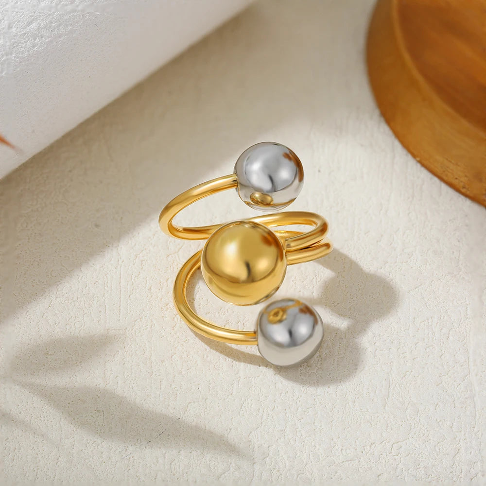 Punk 3Pcs Chunky Double Color Silver Rings for Women Waterproof Oversize Rock Jewelry