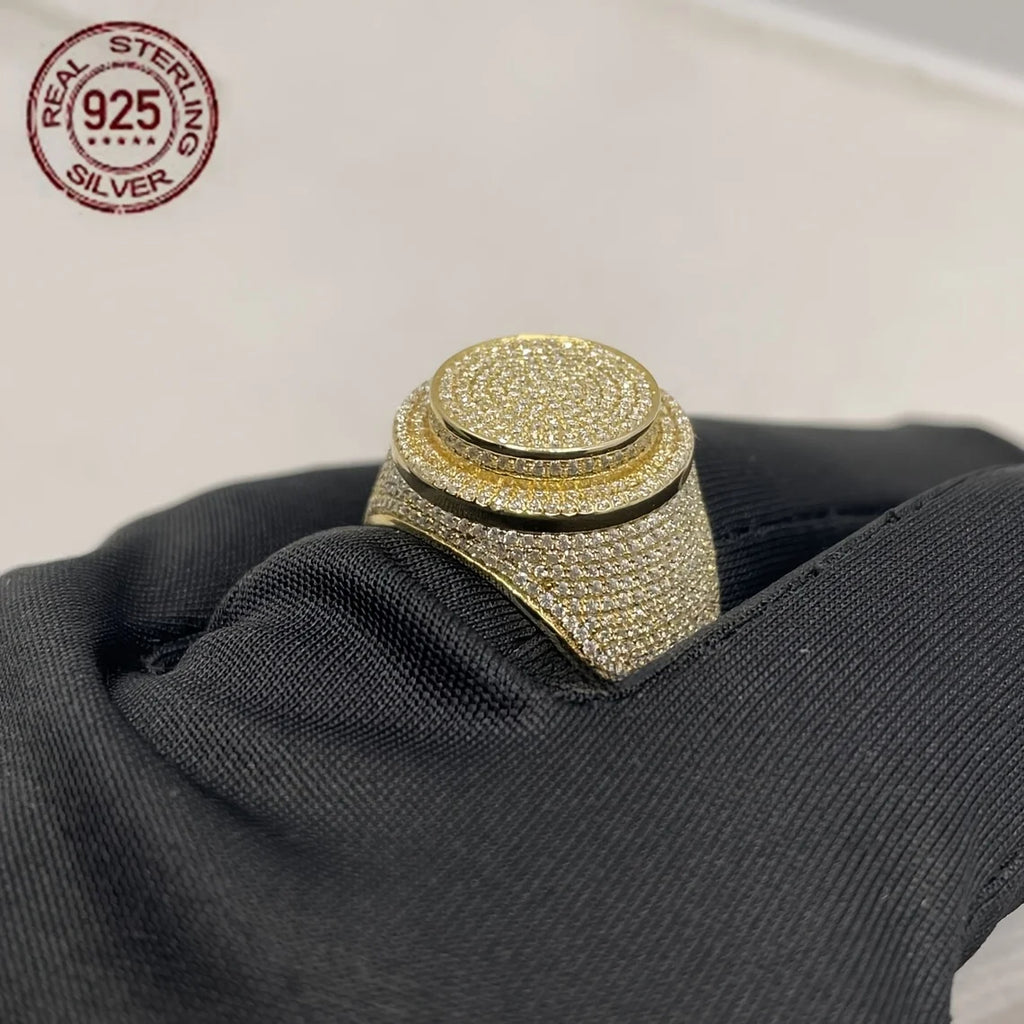 18K Gold Plated 925 Sterling Silver Iced Out CZ Men’s Hip Hop Dome Ring