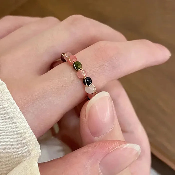 Rainbow Acrylic Cocktail Ring Natural Stone Retro Handmade Adjustable Jewelry