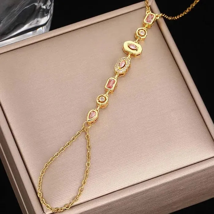Stainless Steel Colorful Crystal Hand Chain Bracelet for Women Fashion Bangle Jewelry