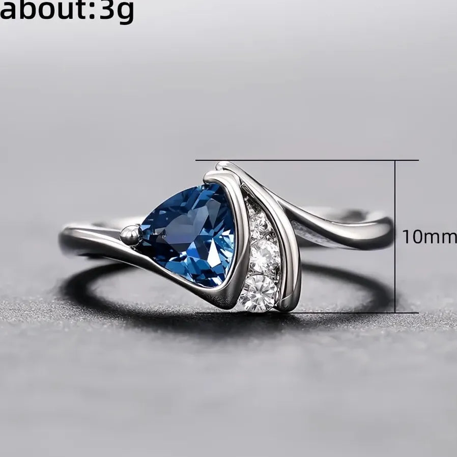 Blue Cubic Zirconia Wedding Band Ring for Women Brass Fashion Jewelry 2022