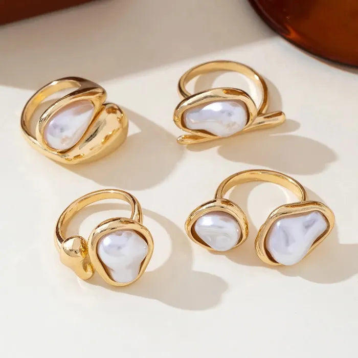 Adjustable Luxury Baroque Pearl Open Ring for Women Elegant Jewelry Gift