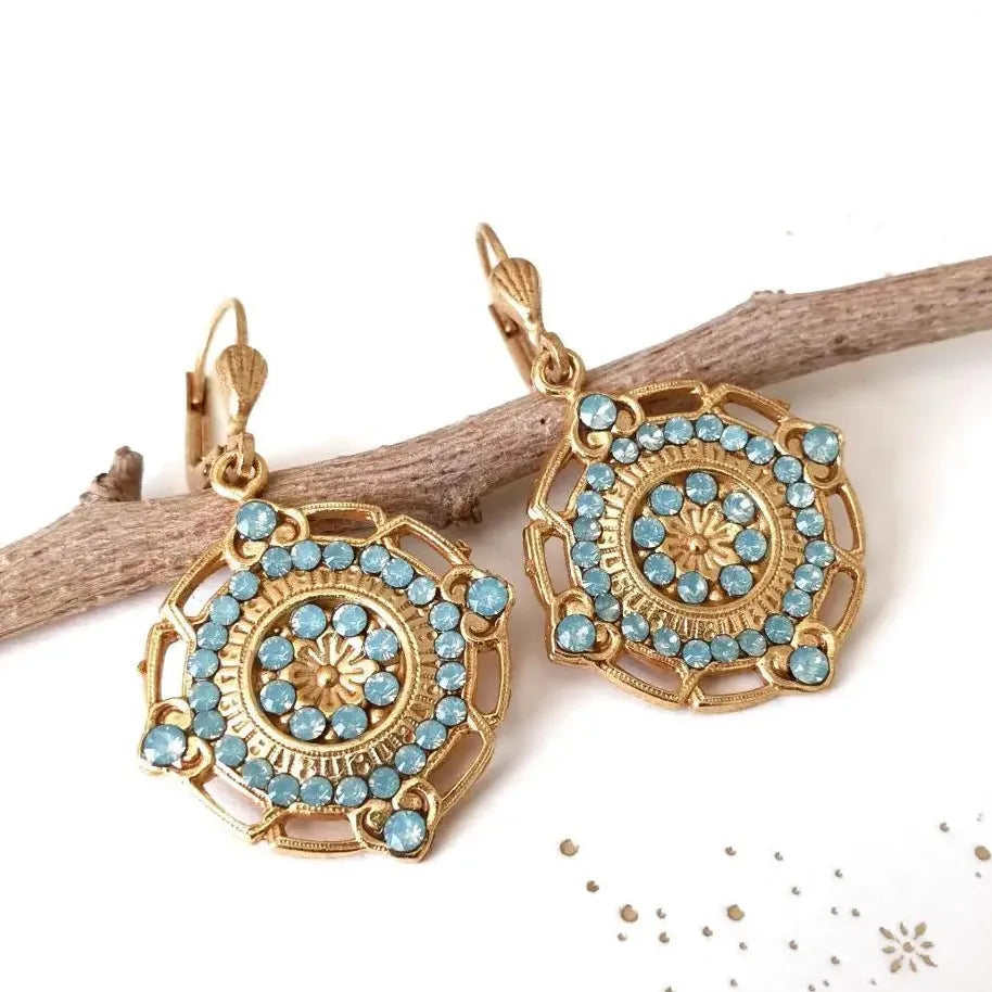 Vintage Gold Inlaid Light Blue Resin Drop Earrings Bohemian Geometric Jewelry Gift