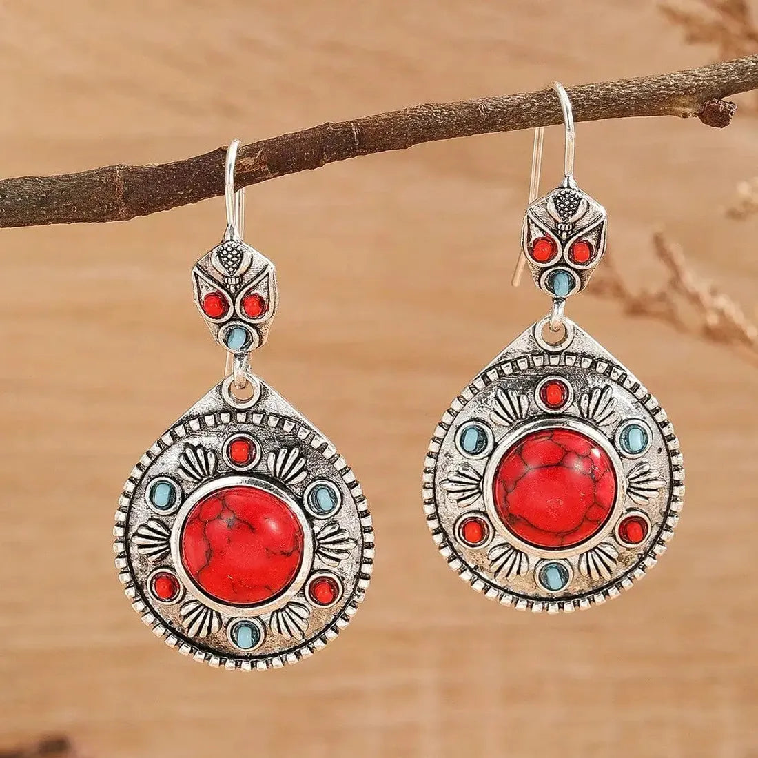 Boho Ethnic Enamel Drop Earrings for Women Retro Hollow Flower Zinc Alloy Jewelry