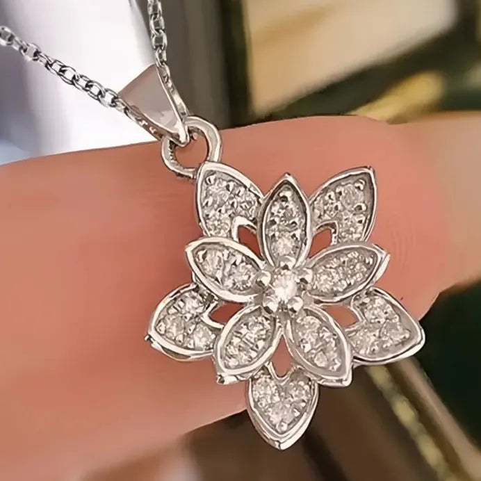 Elegant Women's Geometric Flower Pendant Necklace with Shining CZ for Wedding