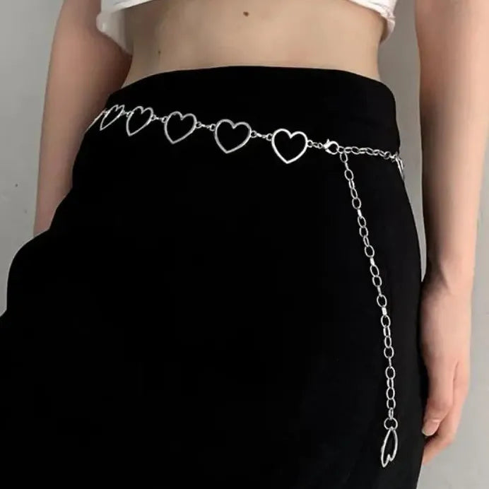 Zinc Alloy Heart Waist Chain Double Layer Hip Hop Trouser Belt Jewelry