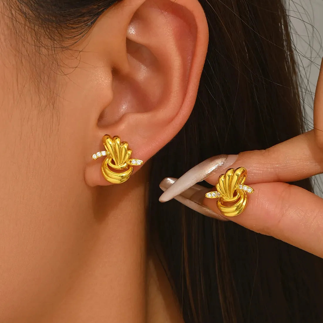 Gold Copper Multi Layer Texture Cross Knot Drop Earrings for Women Retro Jewelry
