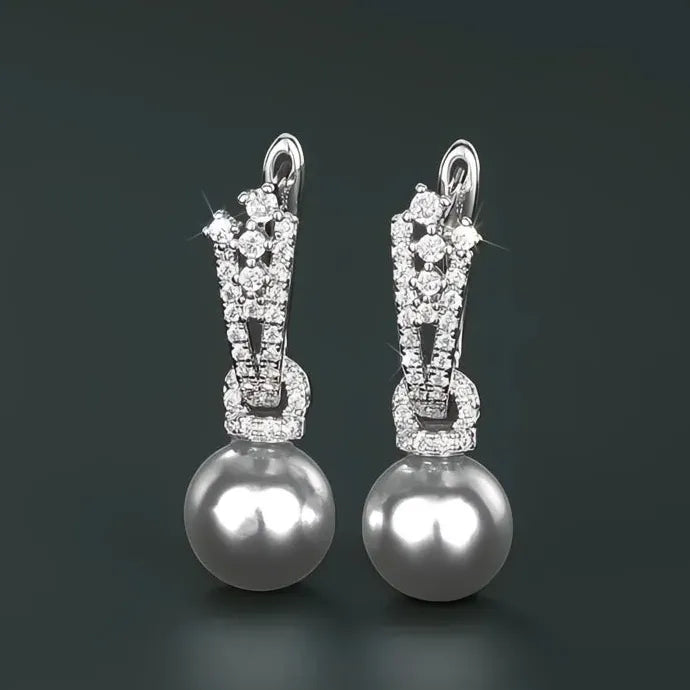 Luxury Imitation Pearl Drop Earrings with Cubic Zirconia Wedding Jewelry