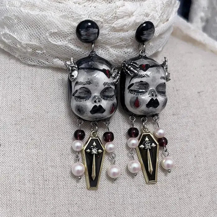 Neo-Gothic Ceramic Copper Geometric Drop Earrings for Women Jewelry Gift