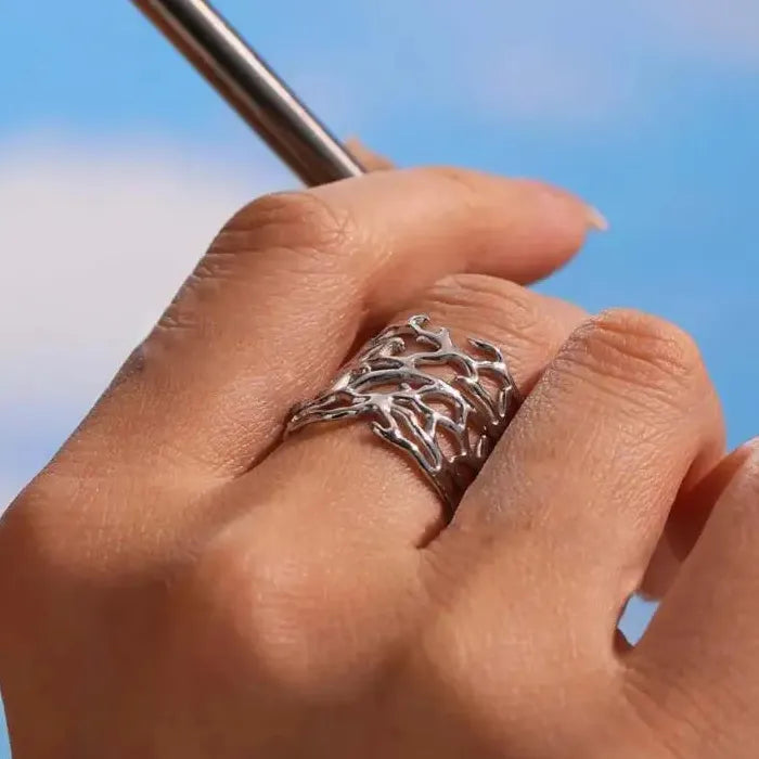 Stainless Steel Hollow Irregular Tree Branch Ring Waterproof Wedding Gift Jewelry
