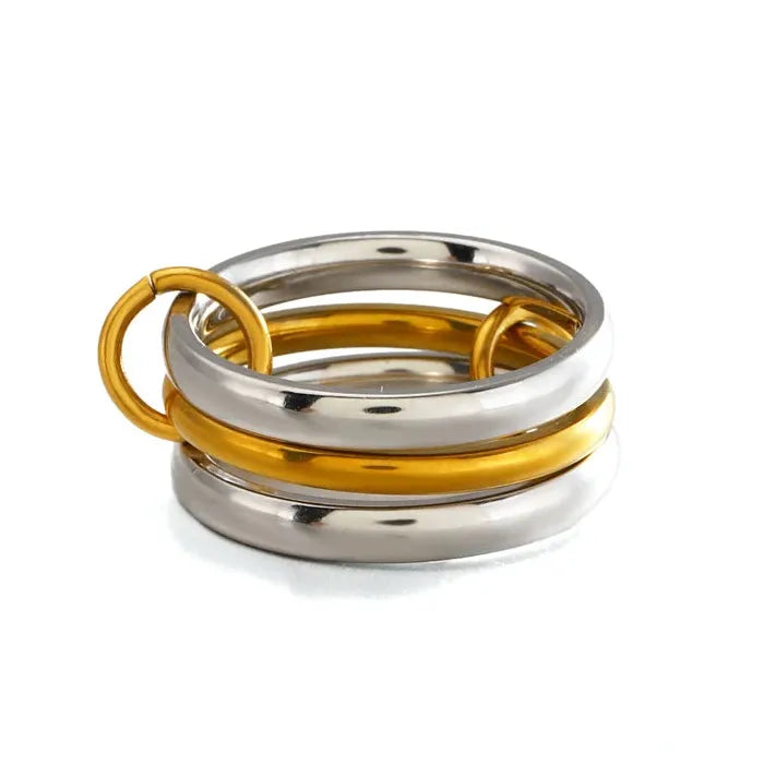 Stainless Steel Hip Hop Multi-Layer Geometric Circle Ring for Women Jewelry