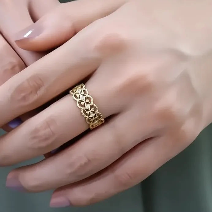 Gold Hollow Out Wedding Band with Cubic Zirconia for Women Jewelry