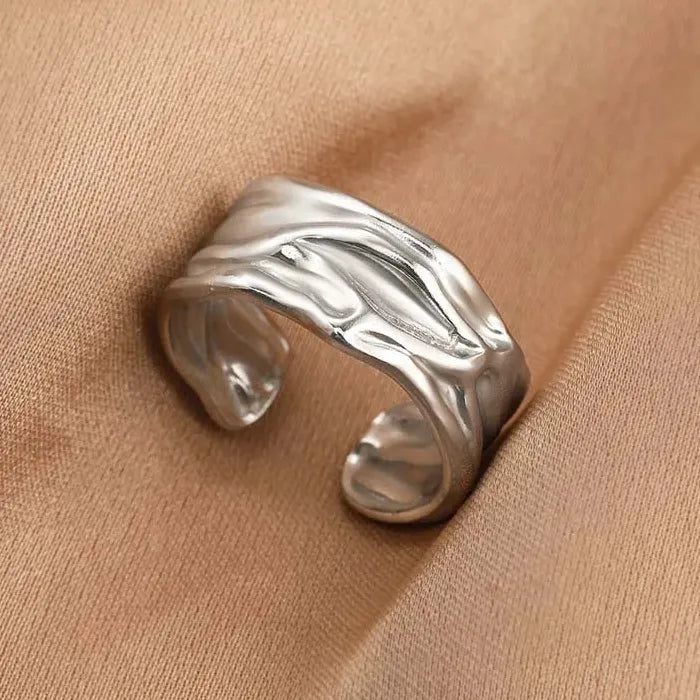 Stainless Steel Gold Irregular Geometric Wide Ring for Women Gift Jewelry Trendy