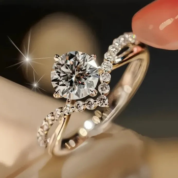 Luxury Women's Geometric Wedding Band Ring with Pave Cubic Zirconia