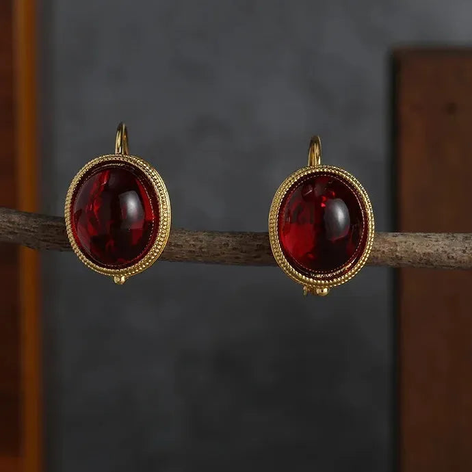 Gold Plated Red CZ Stud Earrings for Women Princess Party Wedding Jewelry
