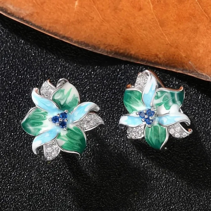 Bohemia Geometric Enamel Flower Hoop Earrings for Women Copper Alloy