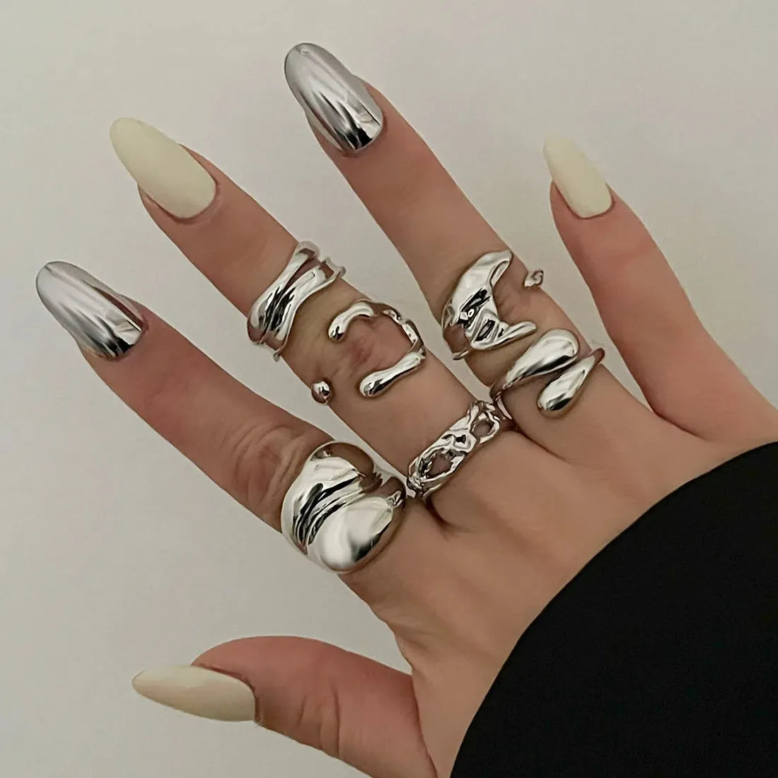 6Pcs Adjustable Vintage Geometric Metal Rings Set Gold Silver Bridal Jewelry