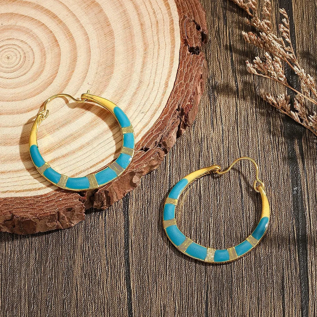 Antique Ethnic Geometric Blue Drop Earrings for Women Zinc Alloy Jewelry Gift