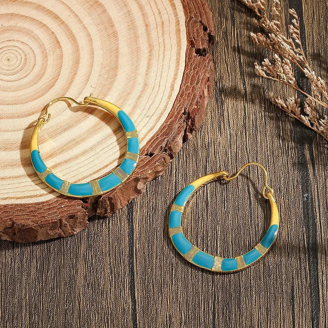 Antique Ethnic Geometric Blue Drop Earrings for Women Zinc Alloy Jewelry Gift