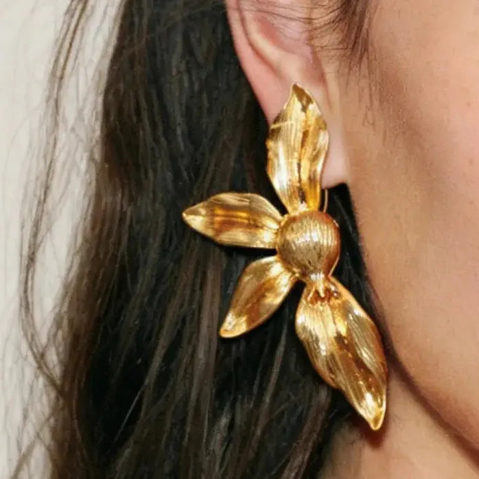 Retro Personalized Large Flower Earrings for Women Vintage Petal Drop Jewelry
