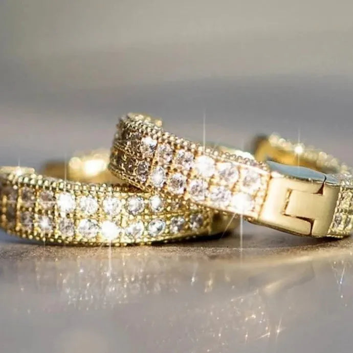Luxury Cubic Zirconia Gold Hoop Earrings for Women Crystal Party Jewelry