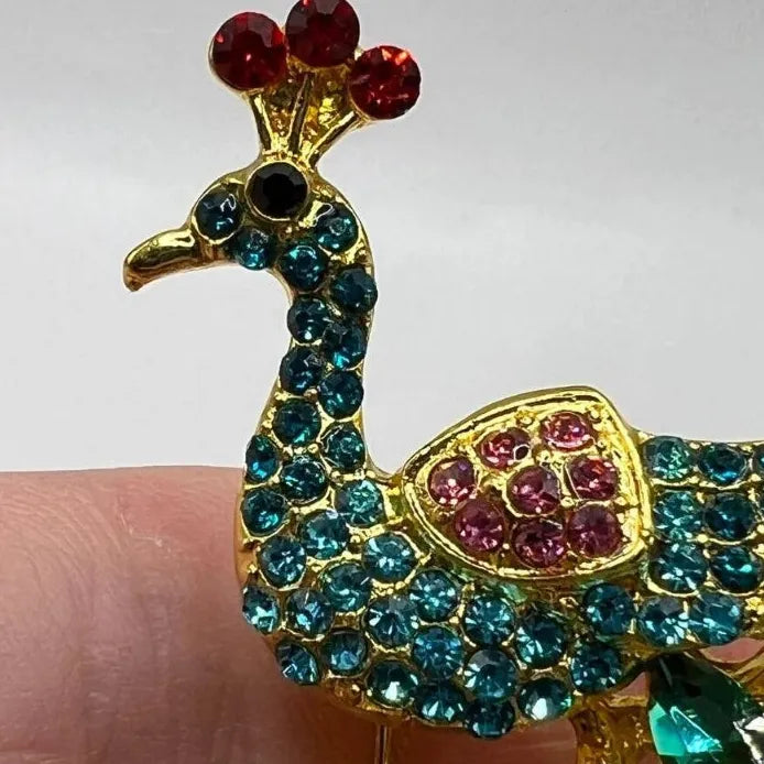 Vintage Peacock Animal Brooch Rhinestone Pin Gift Accessory for Women