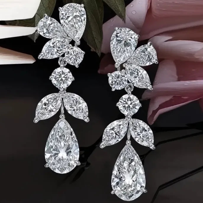 Geometric White Cubic Zirconia Drop Earrings for Women Bridal Wedding Copper Alloy