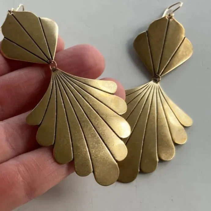 Vintage Zinc Alloy Metal Palm Leaf Drop Earrings for Women Jewelry