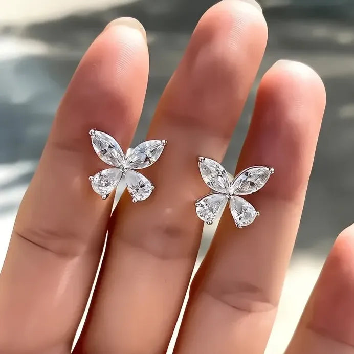 Dainty Crystal Butterfly Silver Stud Earrings Bridal Jewelry for Women