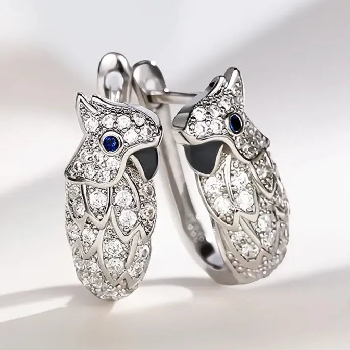 Copper Alloy Owl Hoop Earrings with Cubic Zirconia - Gift for Women