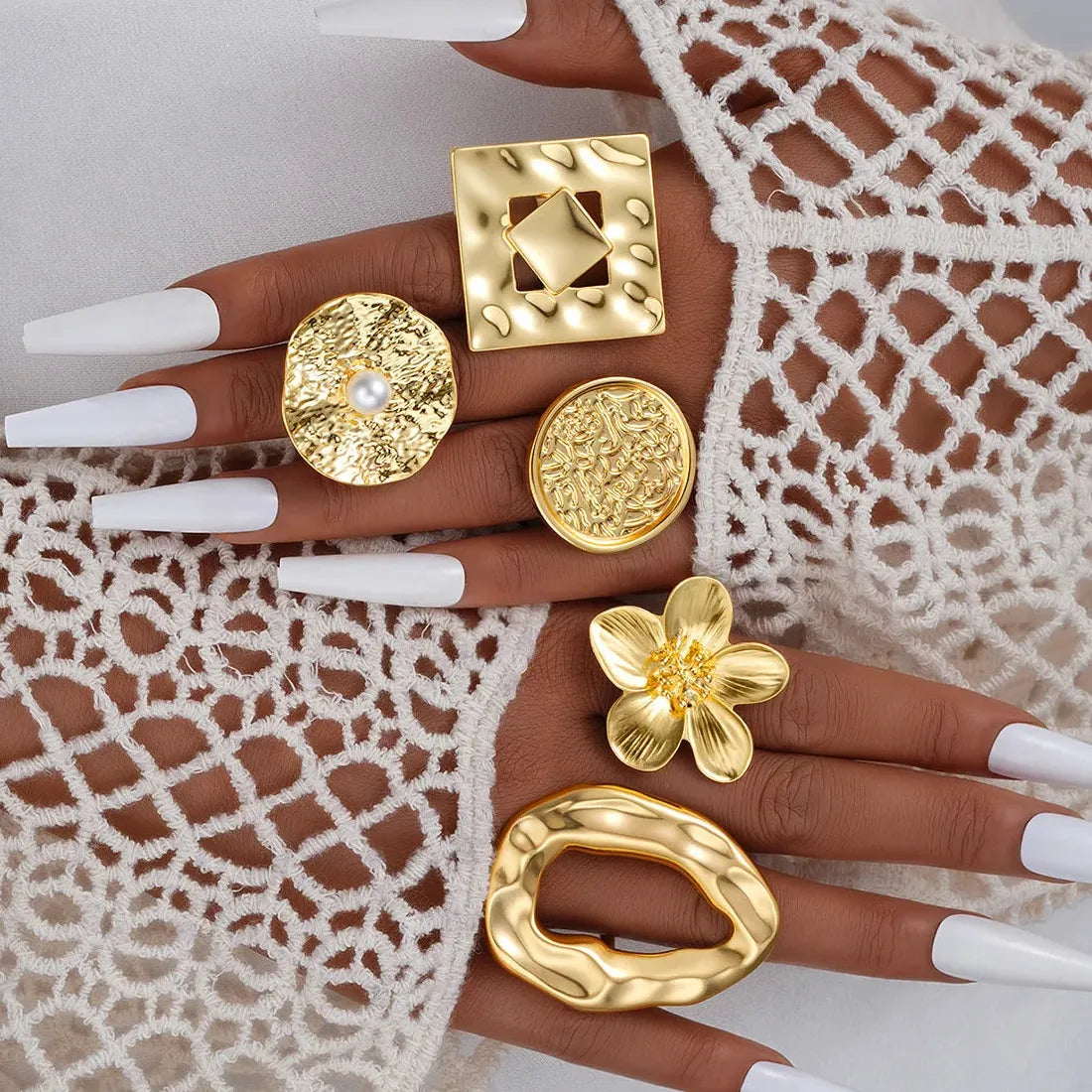 5Pcs Adjustable Hollow Square Skeleton Rings for Women Fashion Jewelry