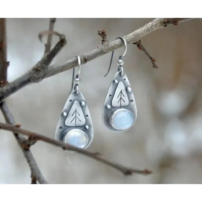 Bohemian Vintage Geometry Moonstone Pendant Earrings Zinc Alloy Jewelry Women