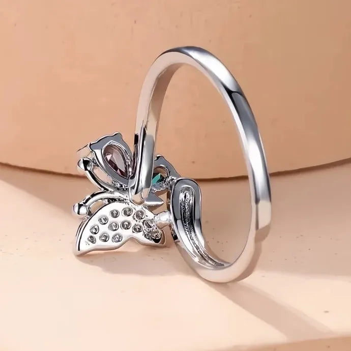 Geometric Brass Wedding Band with Multi-colored Cubic Zirconia Ring