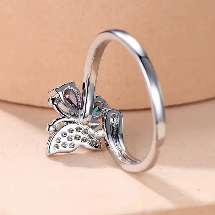 Geometric Butterfly Cubic Zirconia Brass Wedding Ring for Women Gift