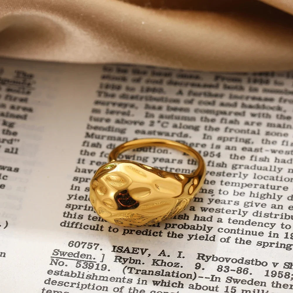 Vintage Geometric Knot Gold Plated Stainless Steel Ring Chunky Dome Jewelry Gift