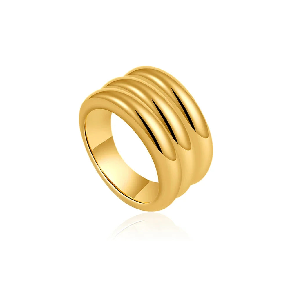 18K Gold Plated Stainless Steel Three Layer Circle Knuckle Ring for Women