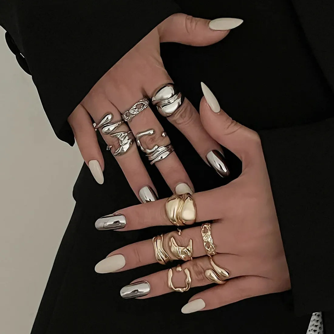 6Pcs Adjustable Vintage Geometric Metal Rings Set Gold Silver Bridal Jewelry