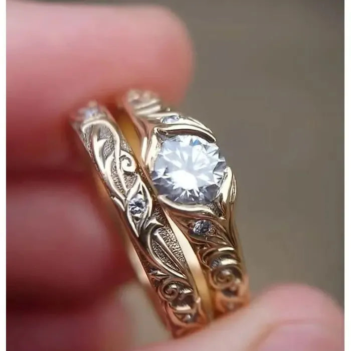 Retro Gold Bohemian Ethnic Cubic Zirconia Ring Set Zinc Alloy Women’s Fashion Jewelry