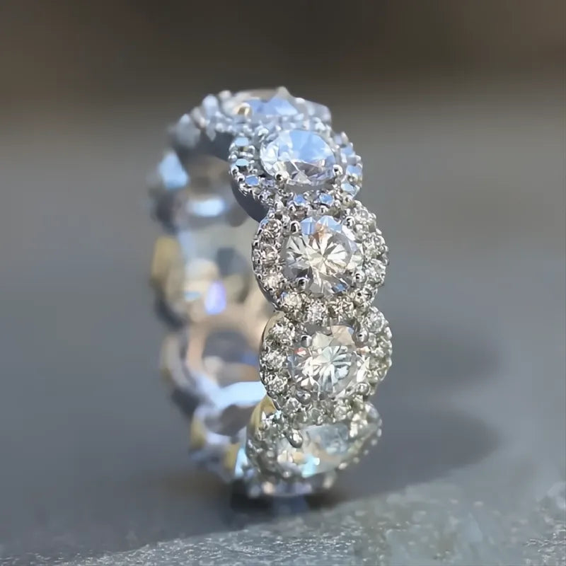 Sparkling Cubic Zirconia Promise Rings for Women Wedding Engagement Bands Silver Color Fashion Jewelry