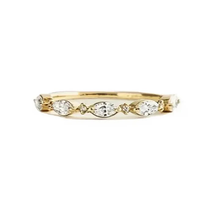 Elegant Thin Marquise Round CZ Cubic Zirconia Brass Wedding Band Ring for Women