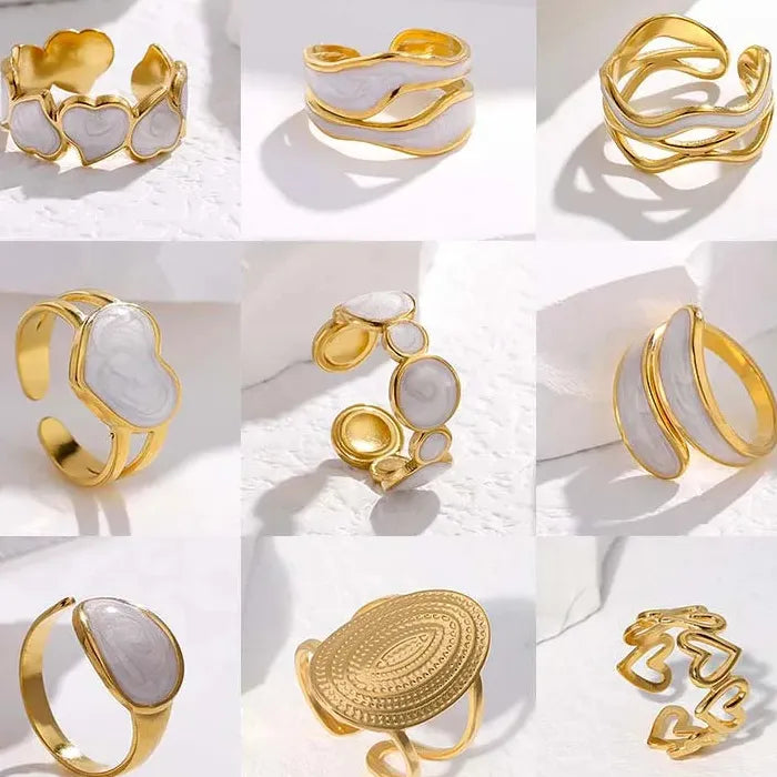 Adjustable Vintage White Dripping Oil Geometric Ring for Women 2023 Trendy Jewelry