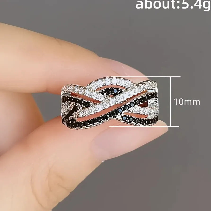 Women’s Black & White Twist Cubic Zirconia Ring for Party & Daily Wear