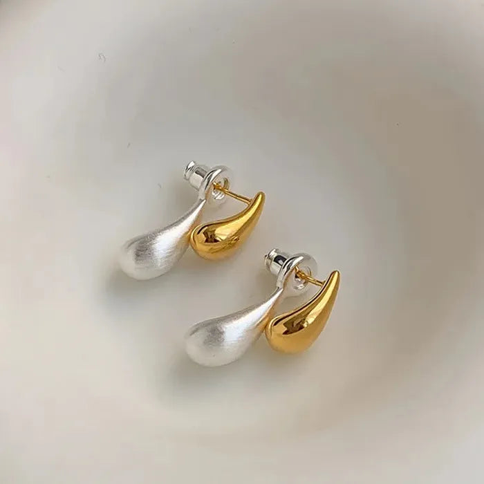 Geometric Zinc Alloy Water Drop Two-Color Detachable Earrings for Women