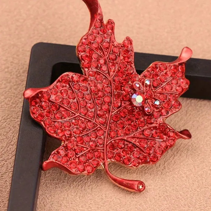 Luxury Geometric Maple Leaf Rhinestone Brooch Pin for Women Gift