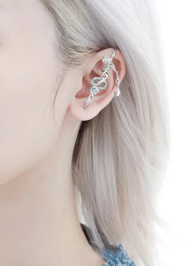 ZHUHE Black White Iced Serpentine Copper Alloy Gothic Animal Stud Earrings Men Women